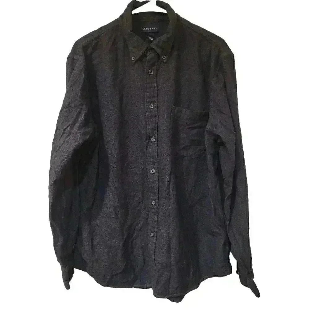 𝅺Land's End Men's Charcoal Gray Baumwolle Long Sleeve Button Down Shirt